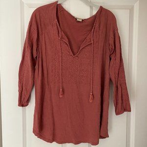 Lucky Brand Embroidered Tassel Shirt